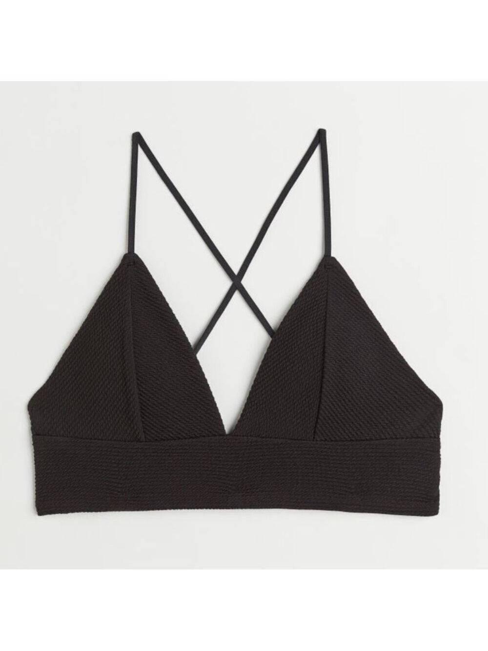 H&M Black Ribbed Triangle Bikini Top Size 6